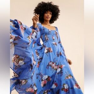 Free People Blue Floral Long Sleeve Dress